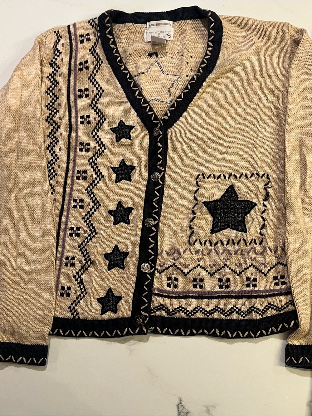 Vintage Christopher & Banks Celestial Star Embroidered Cardigan Size M